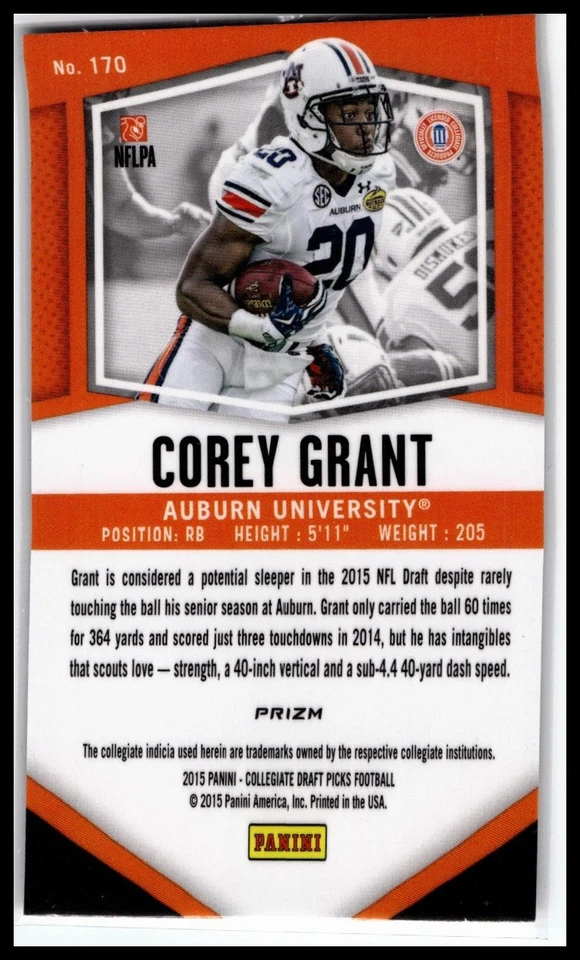 2015 Panini Prizm Collegiate Draft Picks #170 Corey Grant Prizms - Image 2 of 2