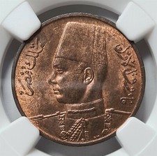 EGYPT 1 millieme AH 1369 1950 NGC MS 64 RB UNC King Farouk Bronze Kingdom RED