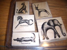 NEW Stampin' Up!  5 IN SET,, IN THE WILD  2003 WOOD, Rubber Stamp MOUNTED