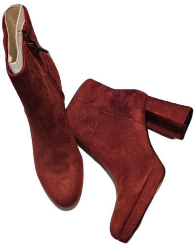 CALVIN KLEIN Burgundy/ Maroon Sueded Soft Ankle Boots Heels Zip Size 8 NEW - Picture 5 of 7