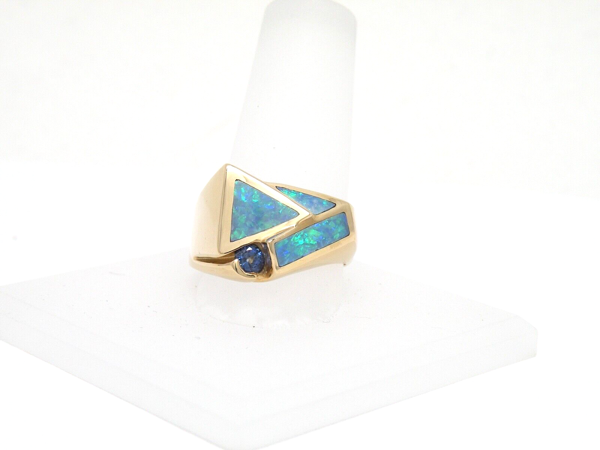 Authentic Vintage 14k Yellow Gold Ring, Tanzanite, Premium Opal 