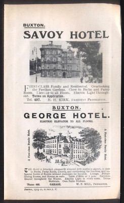 SAVOY HOTEL & GEORGE HOTEL, BUXTON. Vintage Werbung 1919. Kostenloser Versand UK