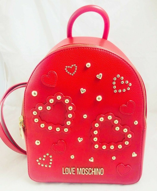Love Moschino Women's Red Leather Rucksack Backpack 100 Authentic / for