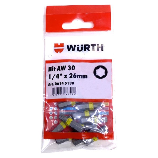 WüRth 10X AW30 Bit 1/4 Zoll X 26Mm Lang Bits Aw 30 Antrieb Schrauben 06145130-image