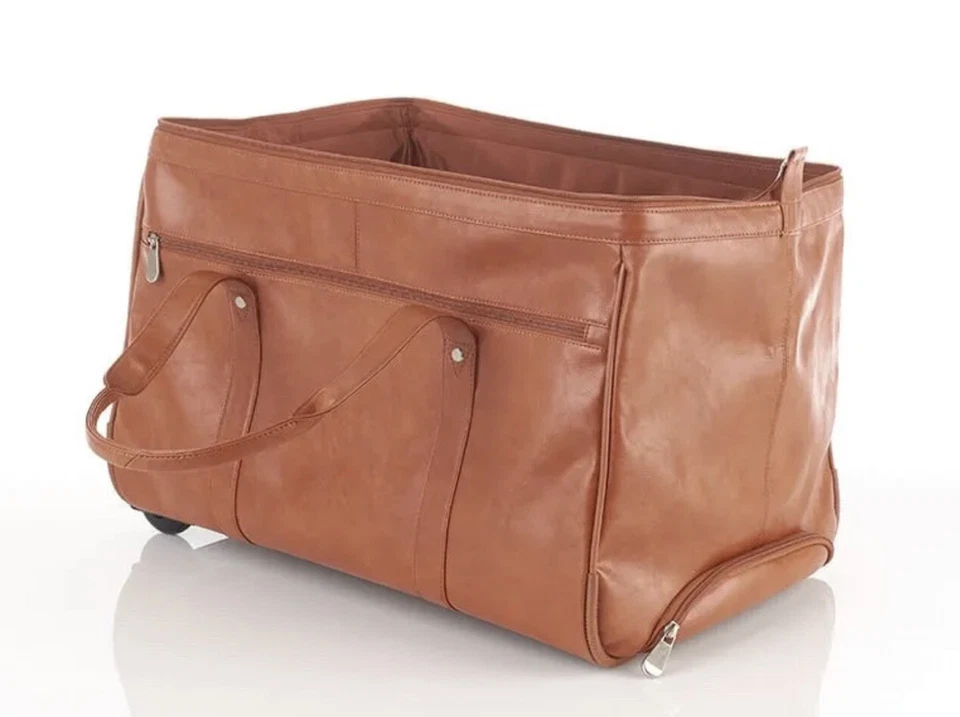 Bolsa de viagem Kluge Sharper Image boca larga usada couro bovino marrom - TAN - Imagem 2 de 4