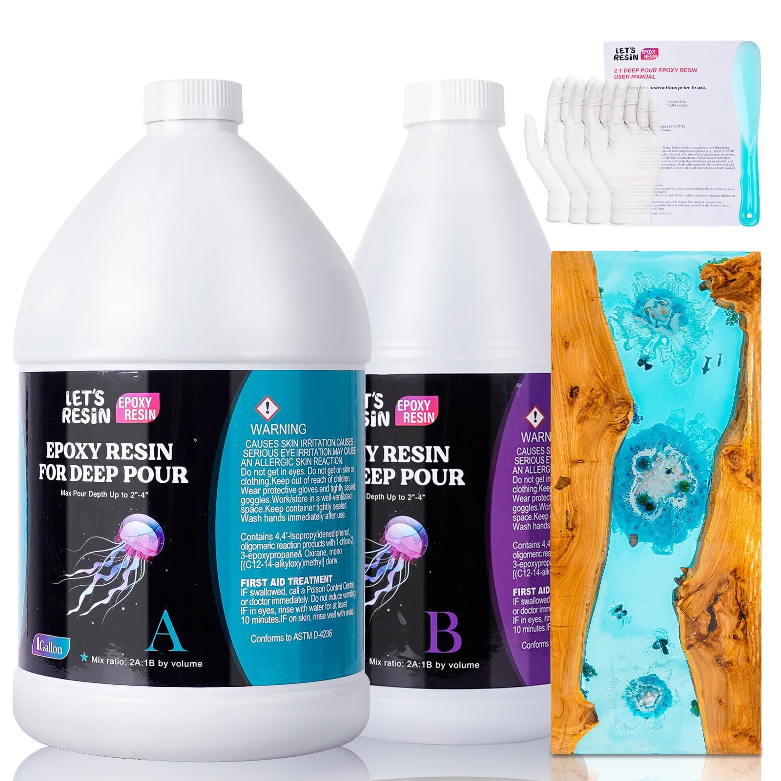 Deep Pour 1.5 Gallon Crystal Clear Bubble-Free Epoxy Resin for Crafting