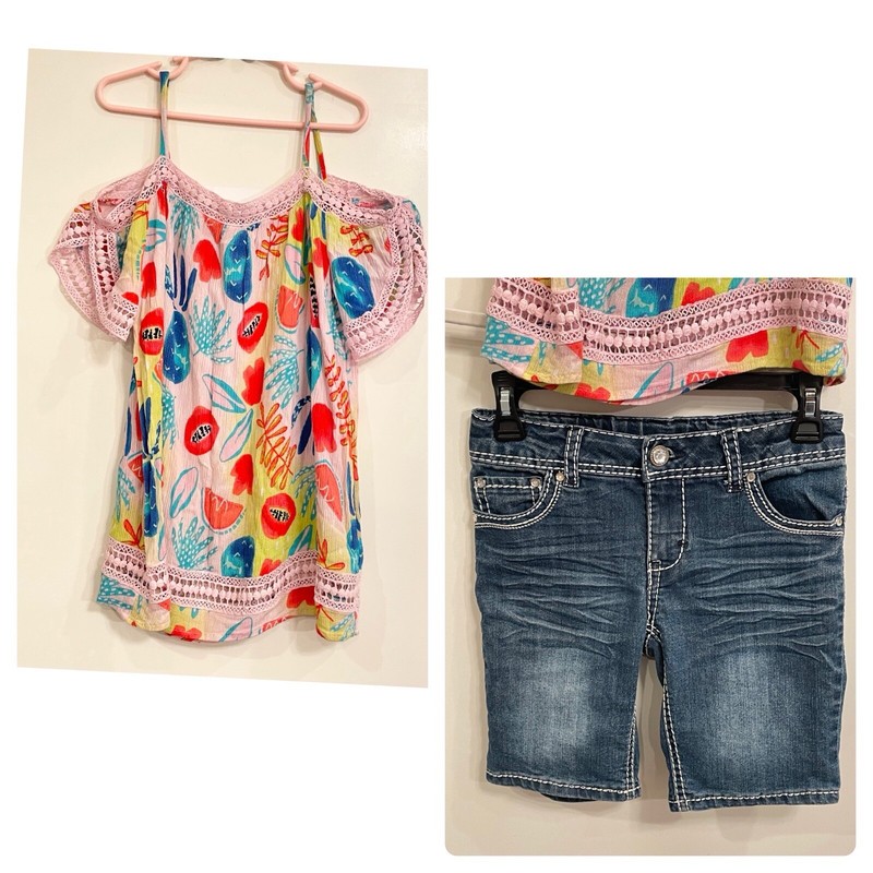 Cat & Jack Cold Shoulder And Cherokee Denim Girls Size 10 Lrg Shirt & Shorts Set