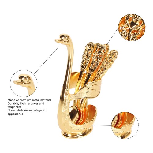 Creative Dinnerware Set Swan Base Holder Decorative Stainless Steel With 6 Spoons For Coffee Fruit Dessert Stirring Mixing - 15 - View #4