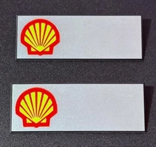 (RARE!!) 2 UNUSED SILVER SHELL EXECUTIVE PINBACK NAMETAGS BADGE OIL GAS VINTAGE