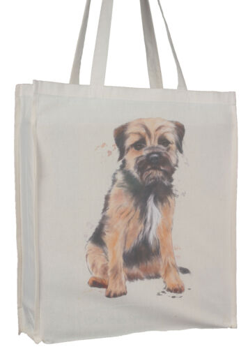 Border Terrier Dog 'Splash' Natural Cotton Tote Bag with Gusset & Long Handles - Picture 1 of 1