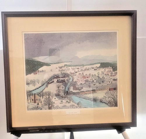 Vintage Grandma Moses HOOSICK FALLS IN WINTER 1951 Lithograph Print Framed