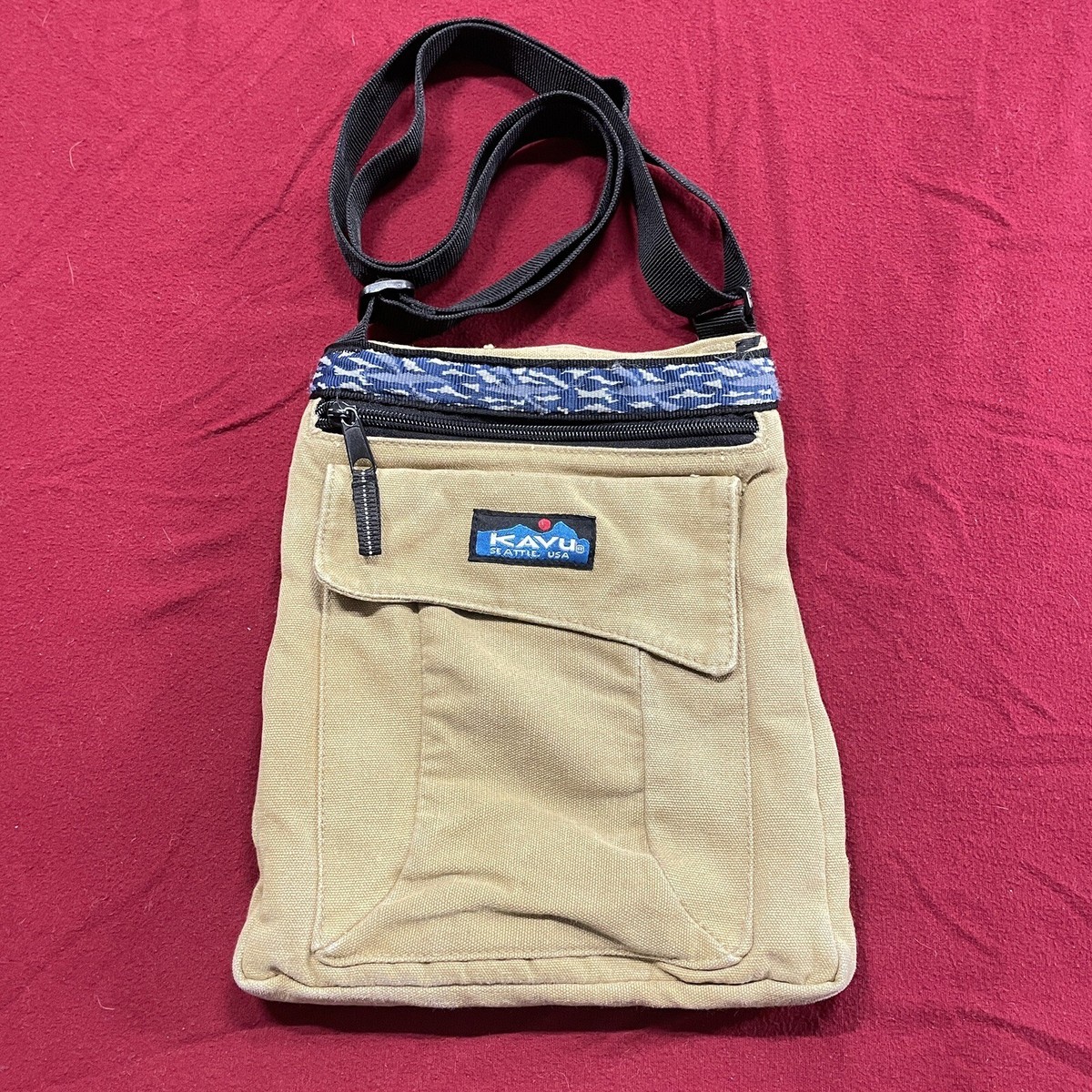Vintage KAVU Mini Keeper Crossbody Bag Purse Seattle, Washington Rare Khaki