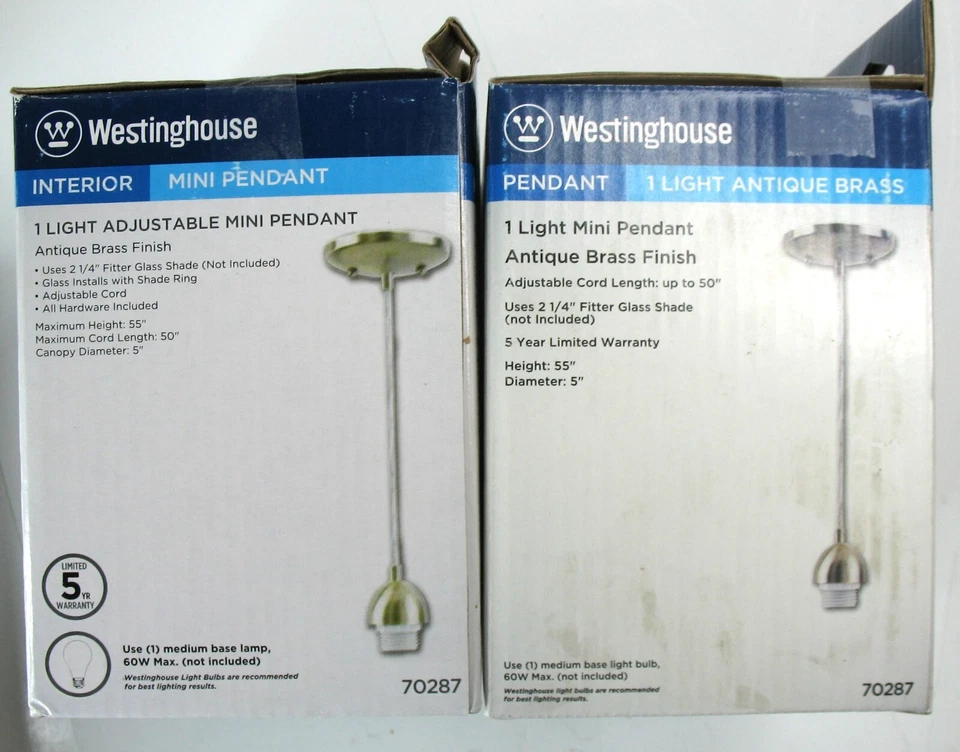 Westinghouse AB Mini Kit de Luces Colgantes Latón Antiguo 70287 Lote de 2 NUEVOS 50" Cable Foto 2 de 3