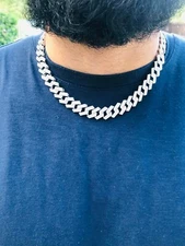 Mens Iced Miami Cuban Link Chain Choker 14k White Gold Finish Bling Blng