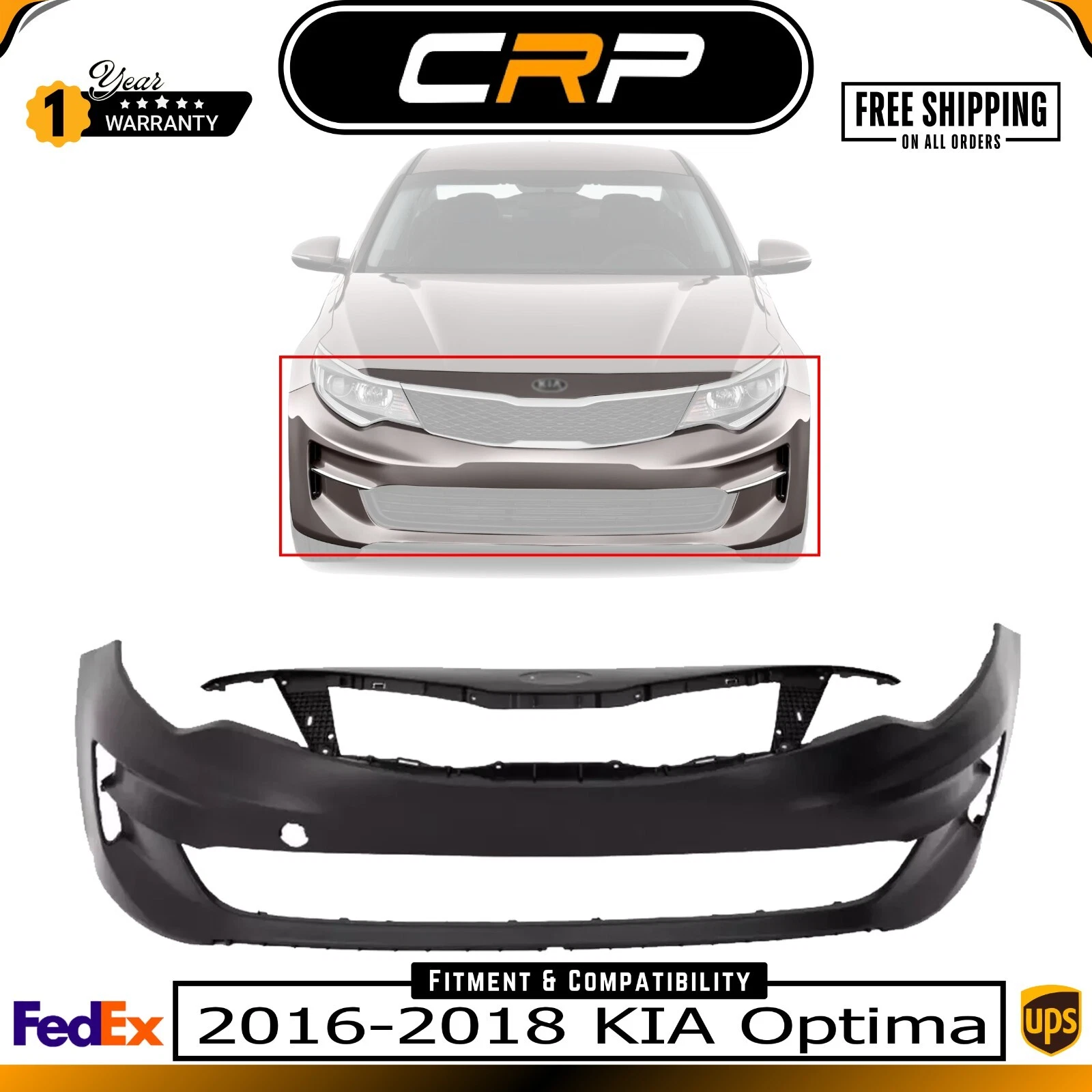 Front Bumper Cover Primed For 2016 2017 2018 KIA Optima EX LX