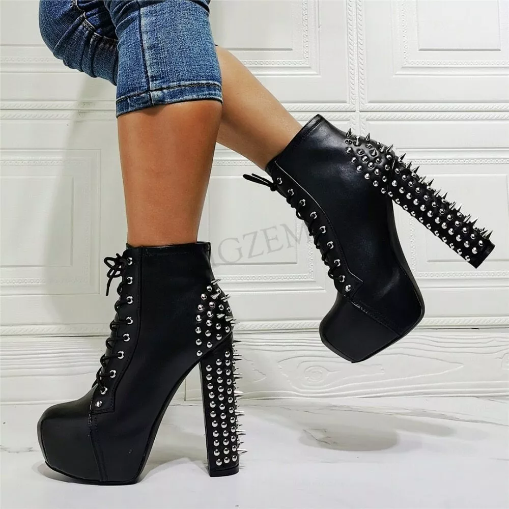 Black studded booties heels top