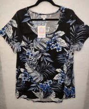 Lularoe XL Classic T Shirt Top 18/20 Black White Palm Hawaii Tropic Plumeria ❤️