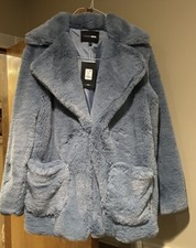 Fashion Nova Faux Fur Light Blue Fancy Like Fake Fur Coat Jacket Sz Xs Oversized