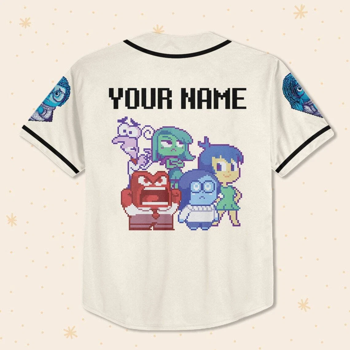 Personalized Disney Inside Out Pixel Character, Disneyland Baseball Jersey
