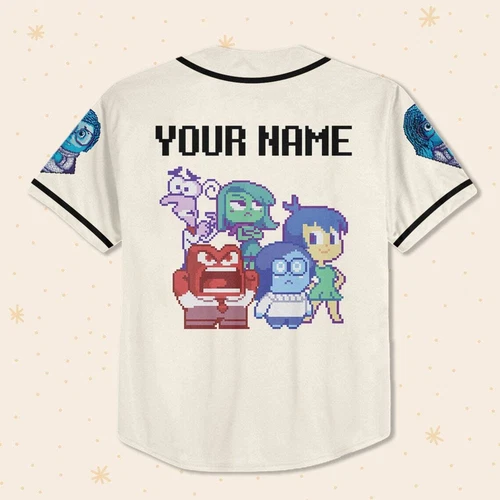 Personalized Disney Inside Out Pixel Character, Disneyland Baseball Jersey