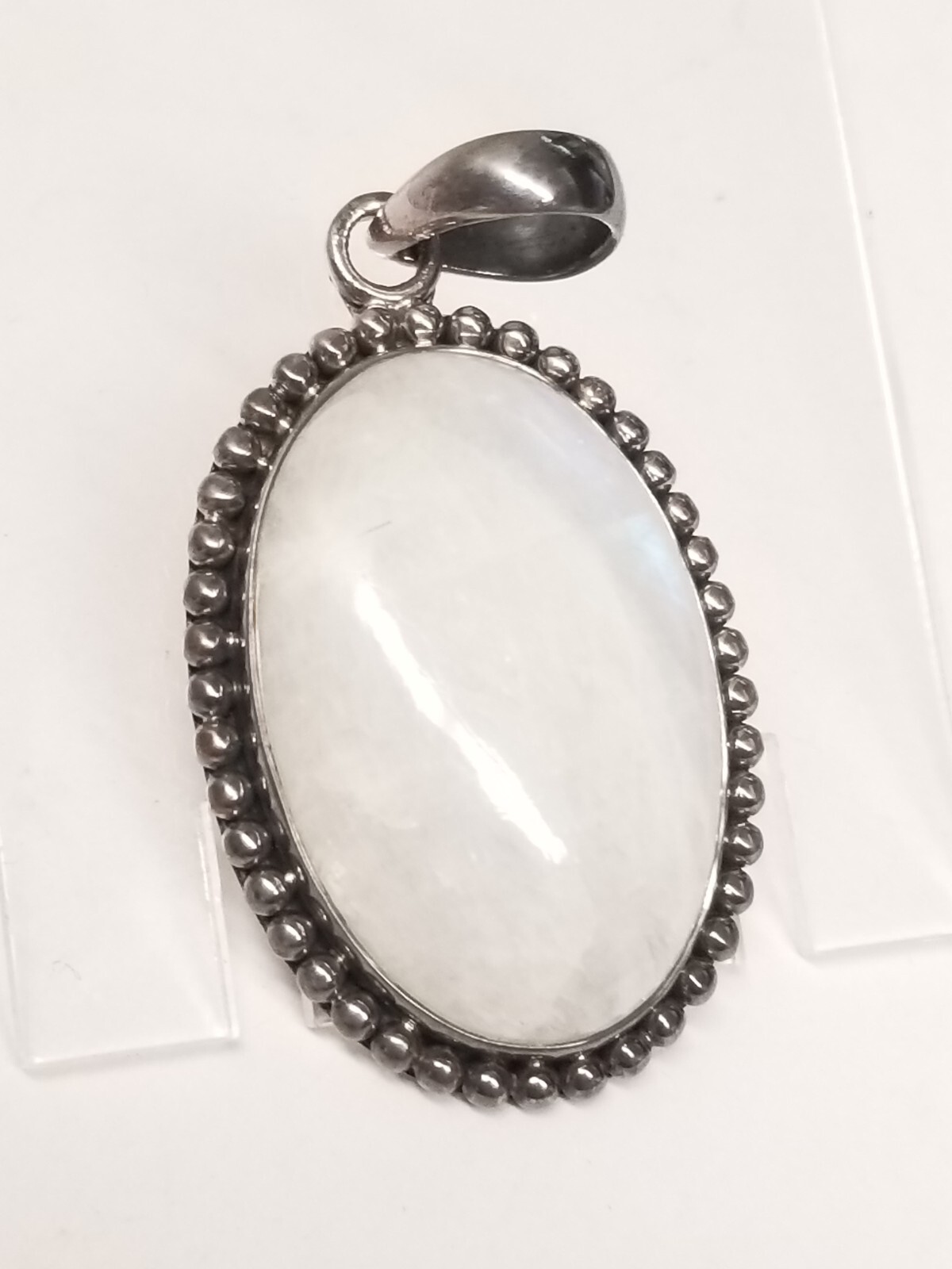 Solid 925 Sterling Silver Rainbow Moonstone Penda… - image 2