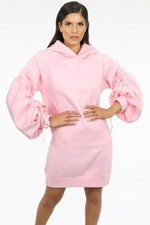 Womens Ladies Ruched Sleeve Hooded Sweatshirt Dress