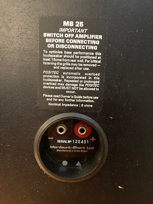 Vintage 1980s Mordaunt-Short MS-25 2-way bookshelf speaker. Tested