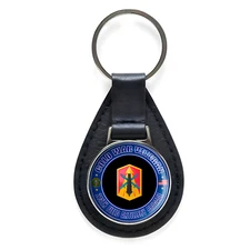Cold War Veteran 214th Field Artillery Brigade Leather Keychain Silver Keyring