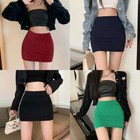 Solid Color Elastic Hip Wrap Skirt Women a-line Elegant Mini Skirt