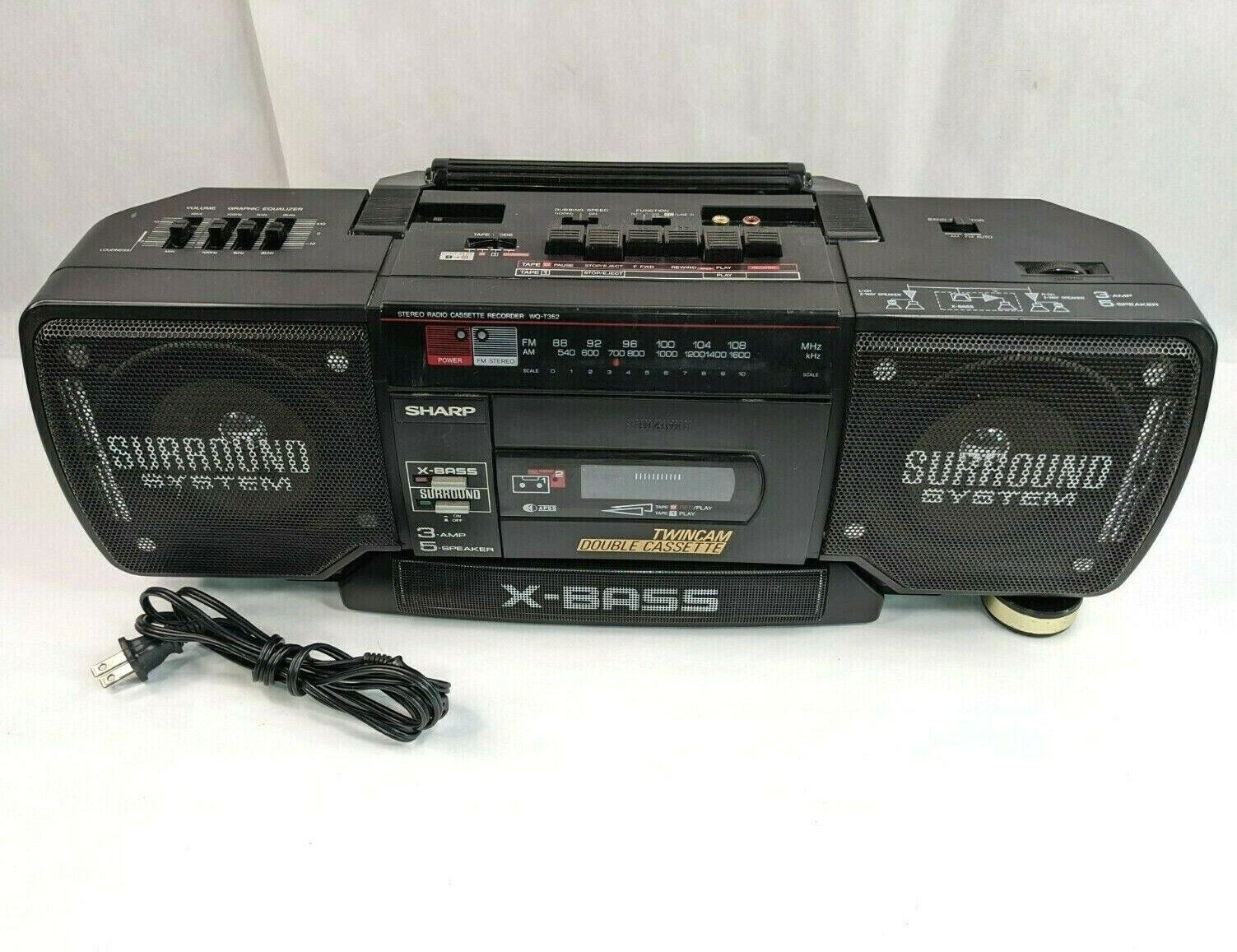 Vintage Sharp X-Bass WQ-T352 Boombox OFFicial Limited time cheap sale site Cassette Stereo Dual Surrou