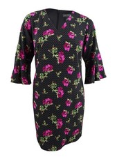 Jessica Howard Women's Plus Size Floral Printed Bell-Sleeve Dress