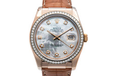 Rolex DateJust 36mm 18ct Rose Gold Brown Leather 116185 2016