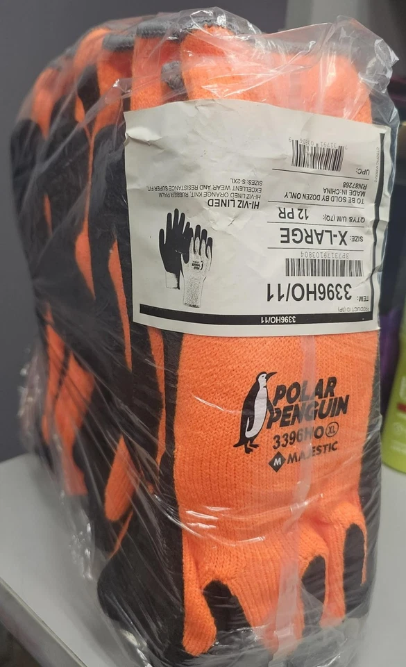 12 PARES de Majestuosos Guantes de Palma de Goma Sin Forro de Pingüino de Verano NARANJA XL Foto 2 de 3