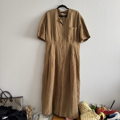 Jenni Kayne Linen Day Dress Women s Sz  XXL Khaki Brown Short Sleeve Button Up