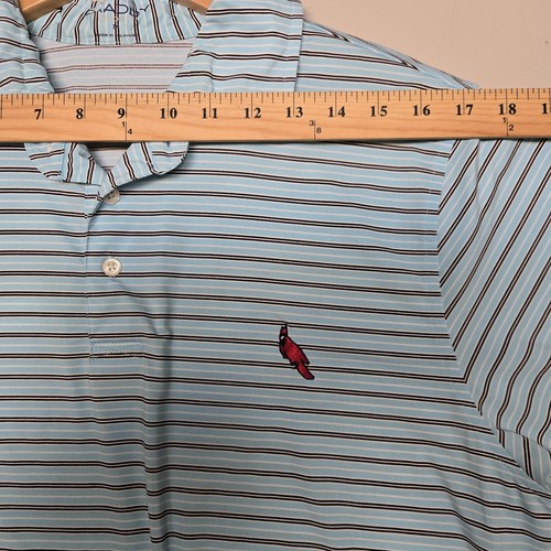 B. Draddy Sport Men's M Short Sleeve Blue Striped Golf Polo Shirt Cardinal Bird - Picture 6 of 8
