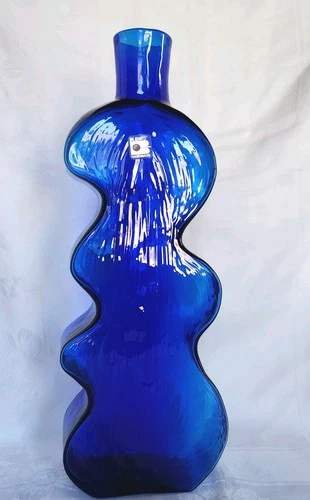 Blenko Saffire Blue Puzzle Vase Hand Blown Glass 15.5" Cobalt