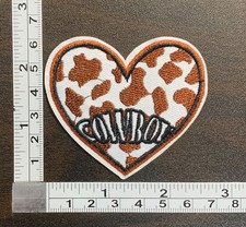 COWBOY Cow Print Heart Embroidered Iron On Patch