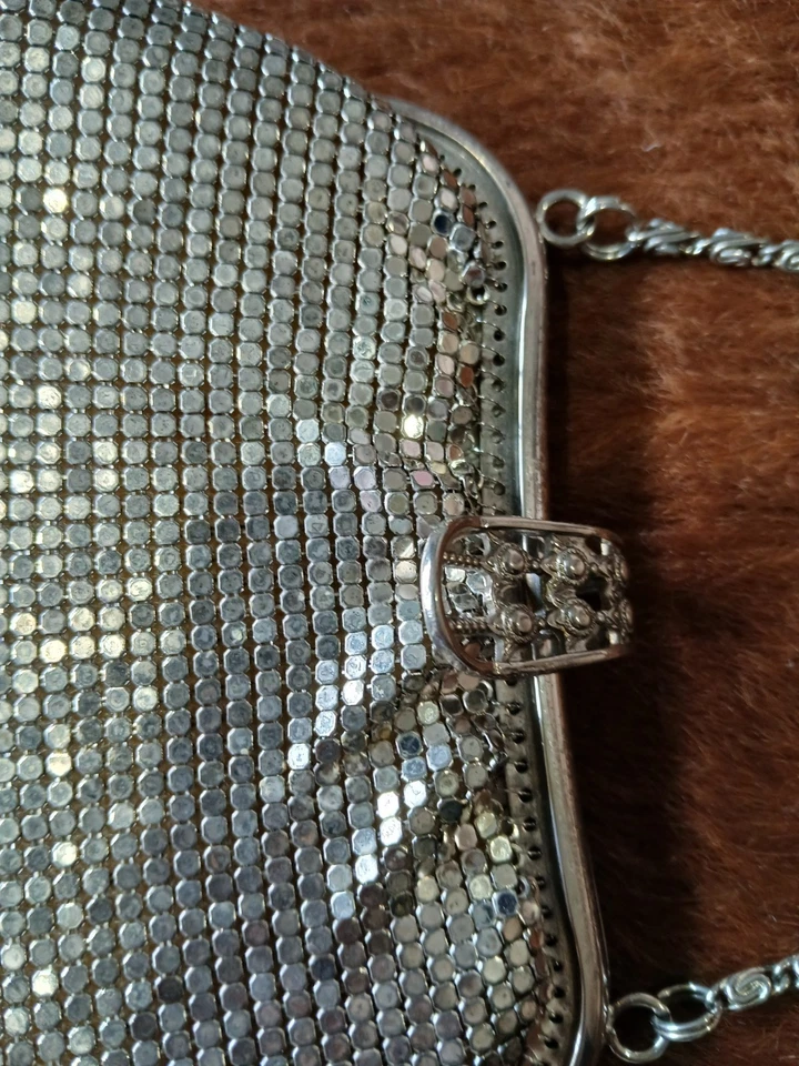  Винтажный металлический сетки мягкий вечер застежки сумочки, серебро, свадьбы, вечеринки  - Изображение 3 из 4