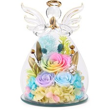 Gifts for Mothers Day Preserved Rose Forever Flower in Glass Angel Figurines