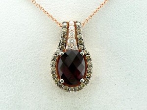 LeVian Necklace Rhodolite Diamond 14K Rose Gold Red Oval 2 3/8 cts Pendant