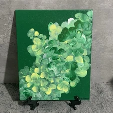Original 8” X 10” Floral Acrylic Glitter Green Painting Canvas Panel DSMitchell