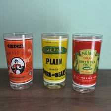 3 Different Georges Briard Heinz  Glasses Tomato Soup Beans Pea