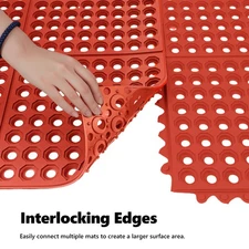 Rubber Floor Mat for Bars & Restaurants, 35.5"x35.5" Interlocking, Non-Slip Red