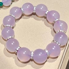 Natural Purple Chalcedony Beaded Bracelet 12mm 925 Sterling Silver Unenhanced