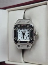 Bozhi Silver Tone Square Quartz Ring Watch Stretch Band Y2K Fashion New Battery