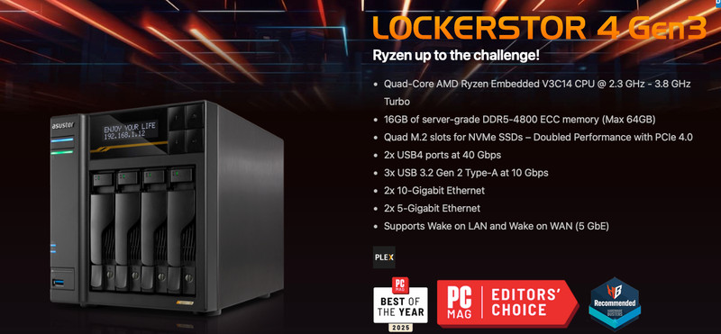 ASUSTOR Lockstor AS6804T 3rd Generation NAS server 4 bay opened, but not used
