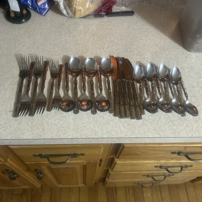 Oneida Northland Stainless Sumatra Bamboo Flatware Silverware 25pc Set