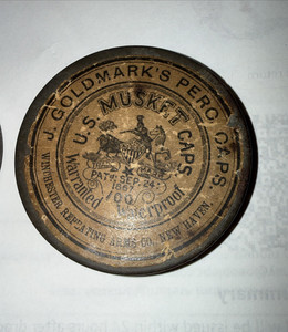 Vintage Percussion Cap Box Patent 1867 J.Goldmark U.S. Musket Caps Empty Tin Box