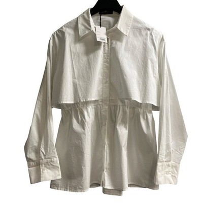 Ontwelfth Top White Button Down Shirt Smocked Waist Tunic Size L Elevated Basic