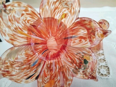 Murart Bougeoir fleur verre de Murano Neuf art glass Italie certificat+ Boîte - Photo 1/4